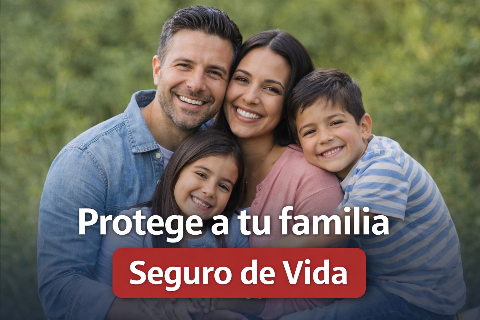 Familia hispana sonriendo abrazada — protege a tu familia con seguro de vida